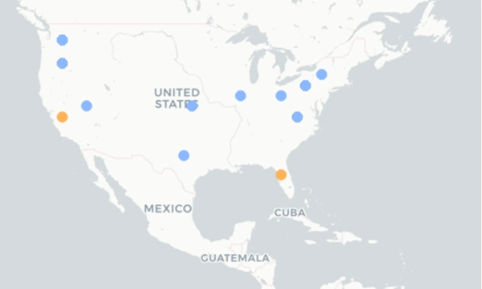 Map with U.S. locations of test streams for POC